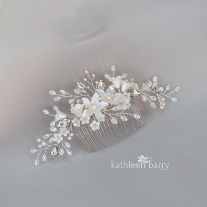 Natalia Floral Spray Crystal, Pearl & Rhinestone Comb - Color options available