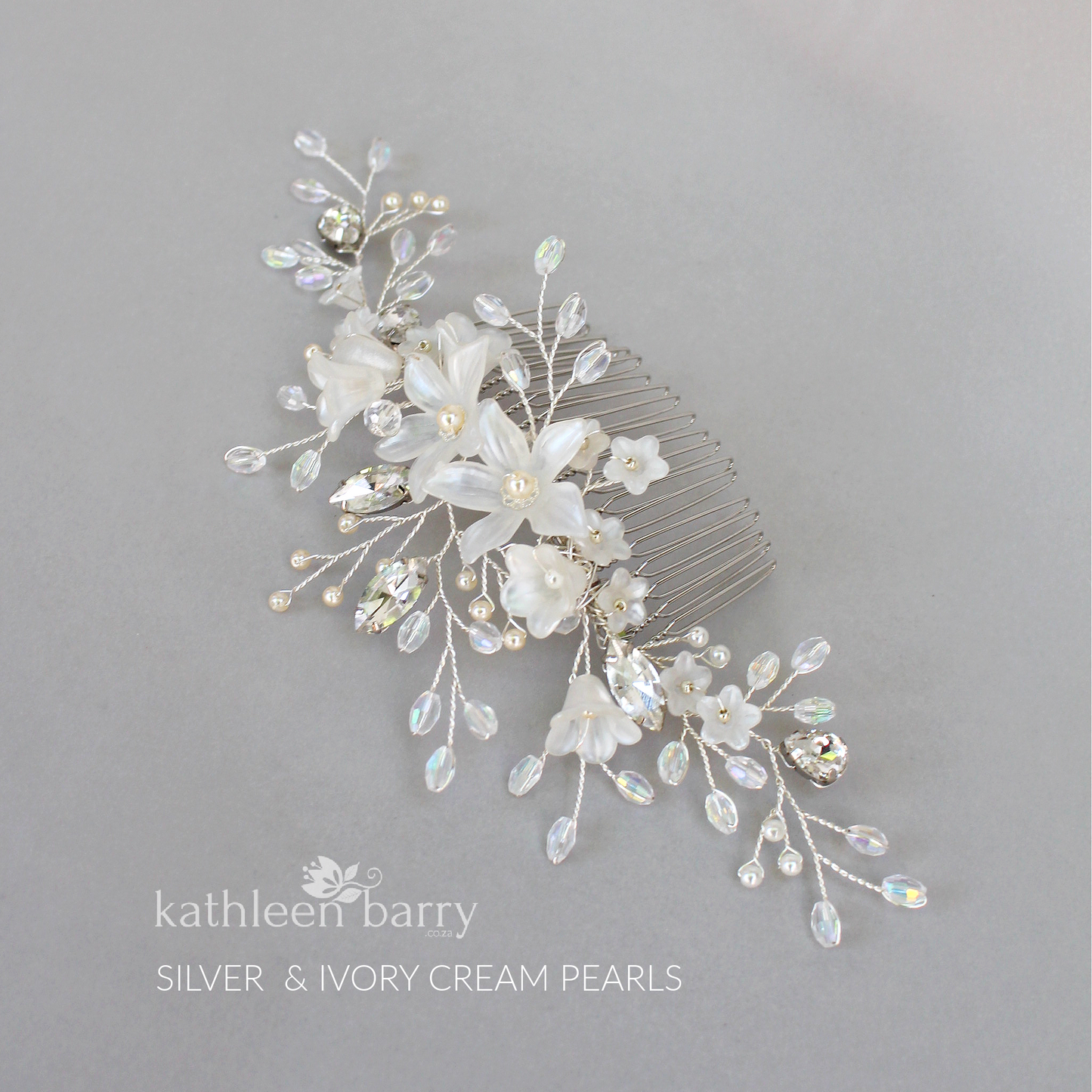 Natalia Floral Spray Crystal, Pearl & Rhinestone Comb - Color options available