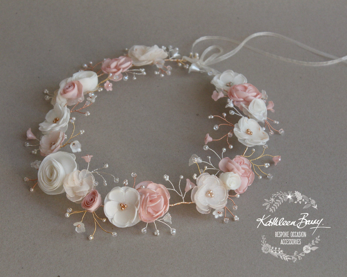Nicci Bridal flower crown wreath - colors to order - Rose Gold