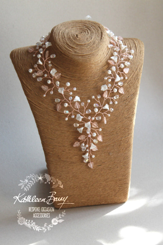 Nicole rose gold floral necklace - Organic crystal and pearls in rose gold, gold or silver finish