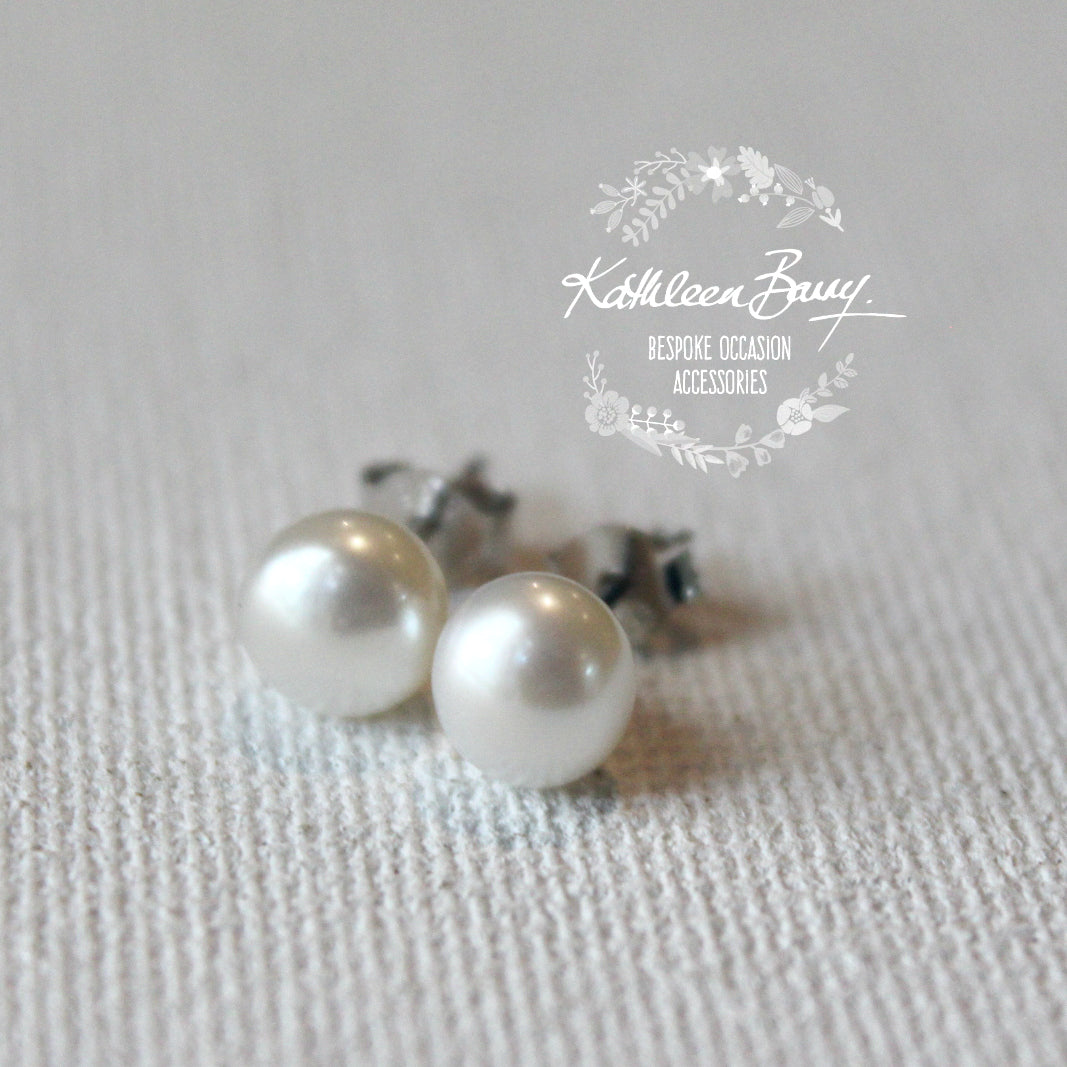 Fresh water pearl studs Sterling silver Sizes FROM 6mm 8mm pearls