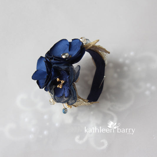 Theresa wrist corsage cuff bracelet - Navy & gold or colors to order