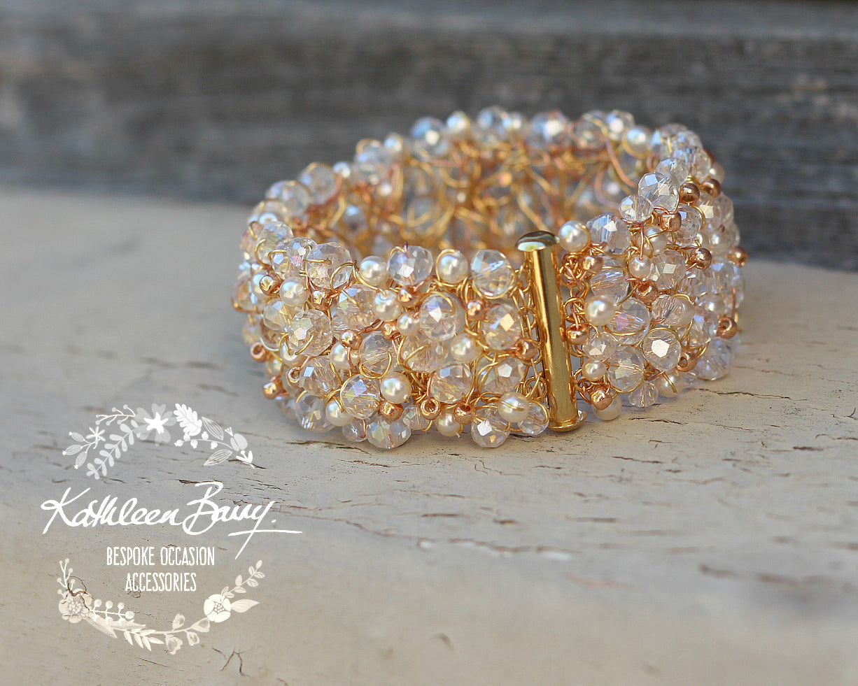 Mandy crystal pearl cuff bracelet - Available in Gold, Silver or Rose Gold