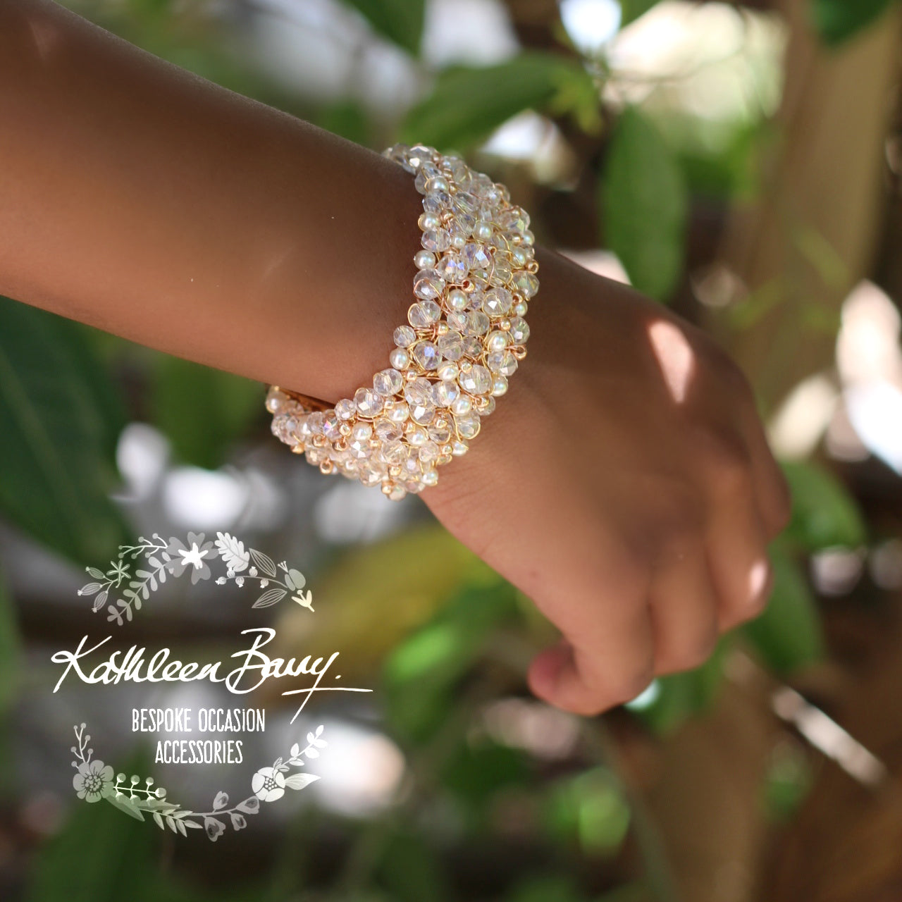 Mandy crystal pearl cuff bracelet - Available in Gold, Silver or Rose Gold