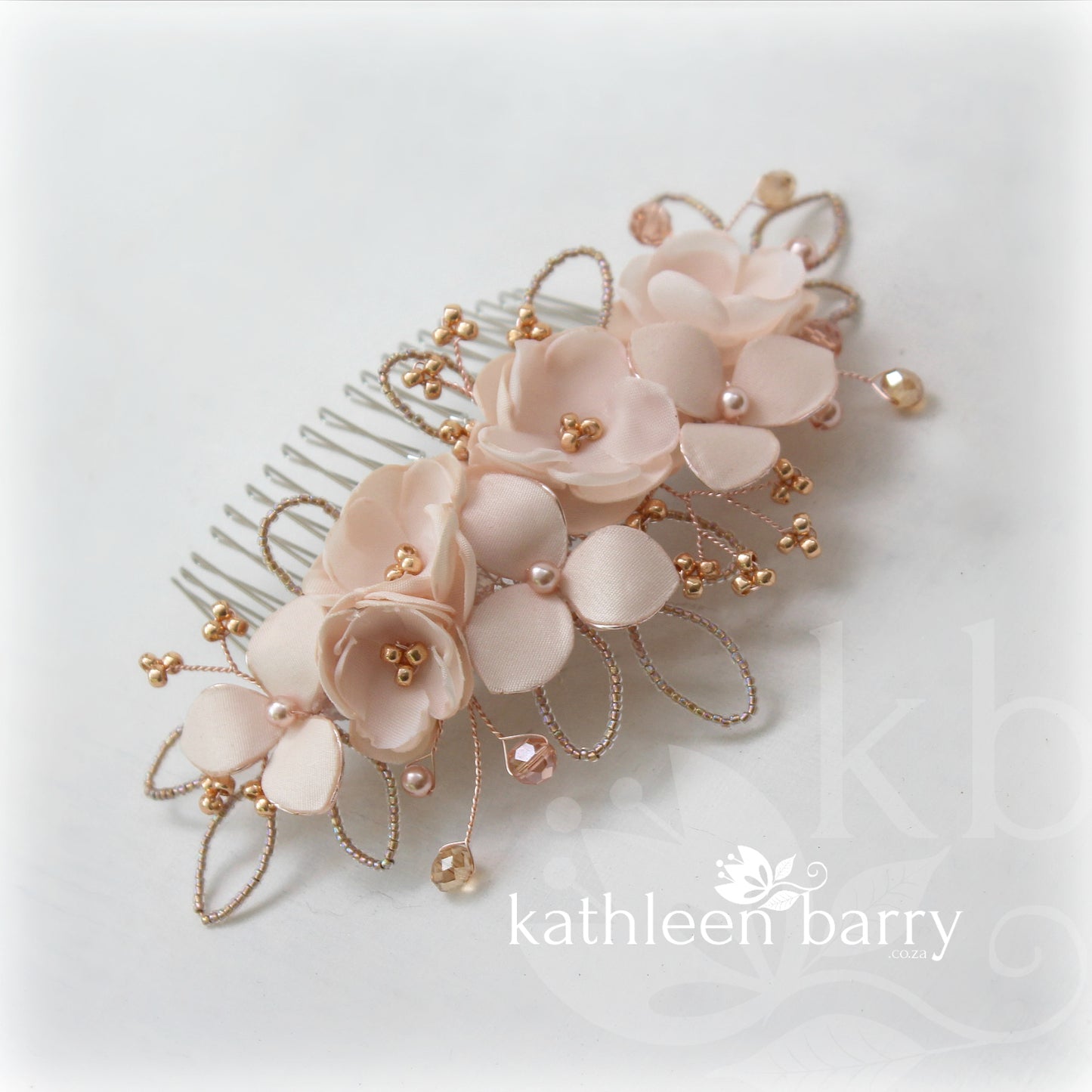 Flower wedding Hair Comb hairpiece - veil comb - Rose gold, gold or silver - flower colors oprions available