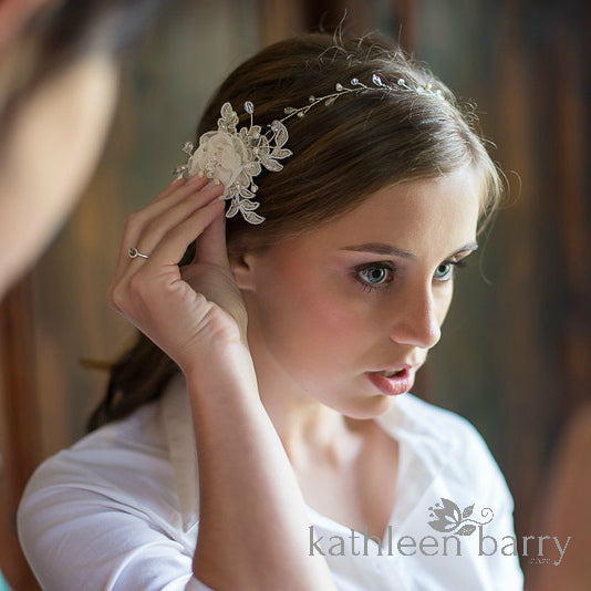 Samantha Crystal Bridal Hair Vine - SILVER, ROSE GOLD OR GOLD (3 PEARL COLORS AVAILABLE)