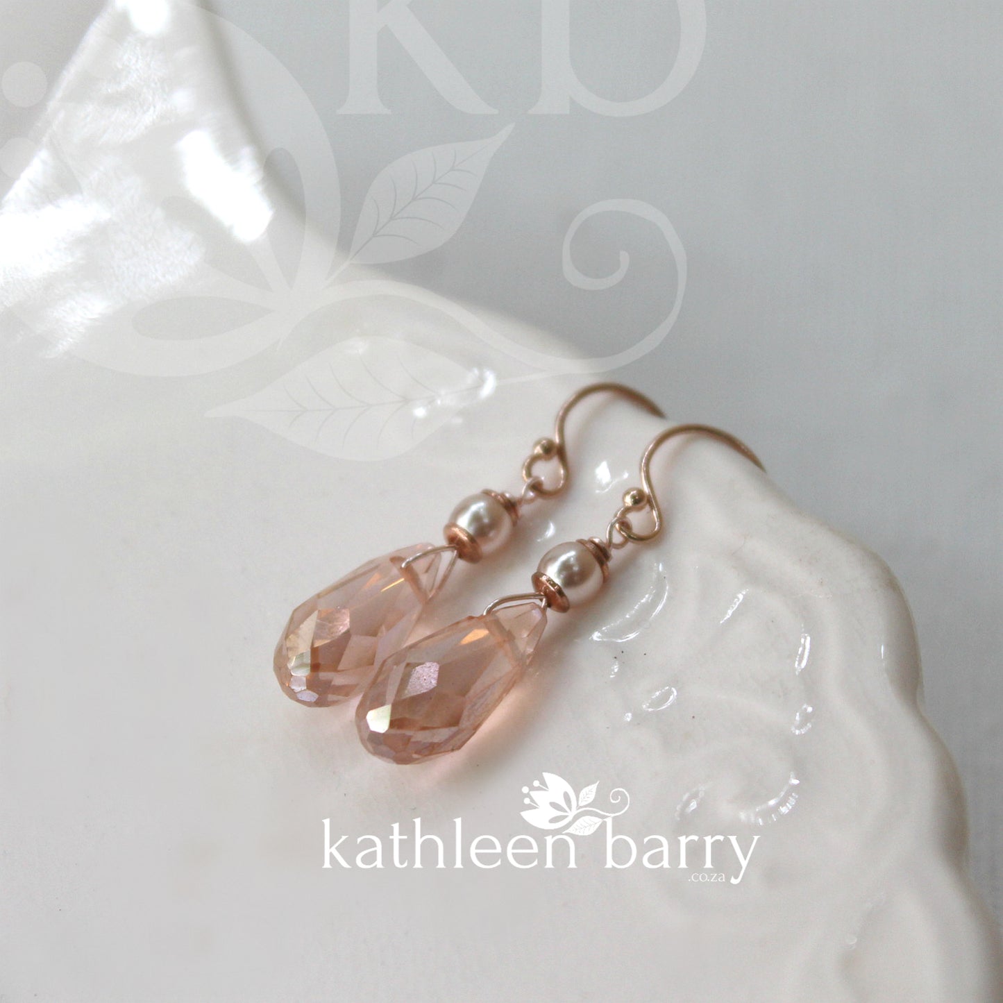 Sarah Rose gold blush pink dainty crystal drop earrings