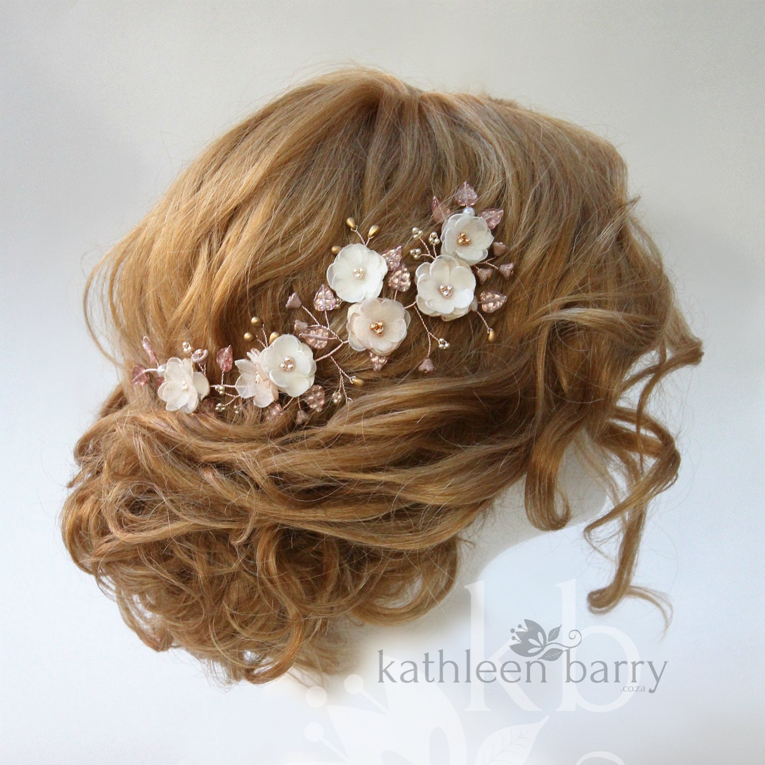 Stacey floral hairpiece Bridal wedding flower hair accessory champagne, ivory rose gold