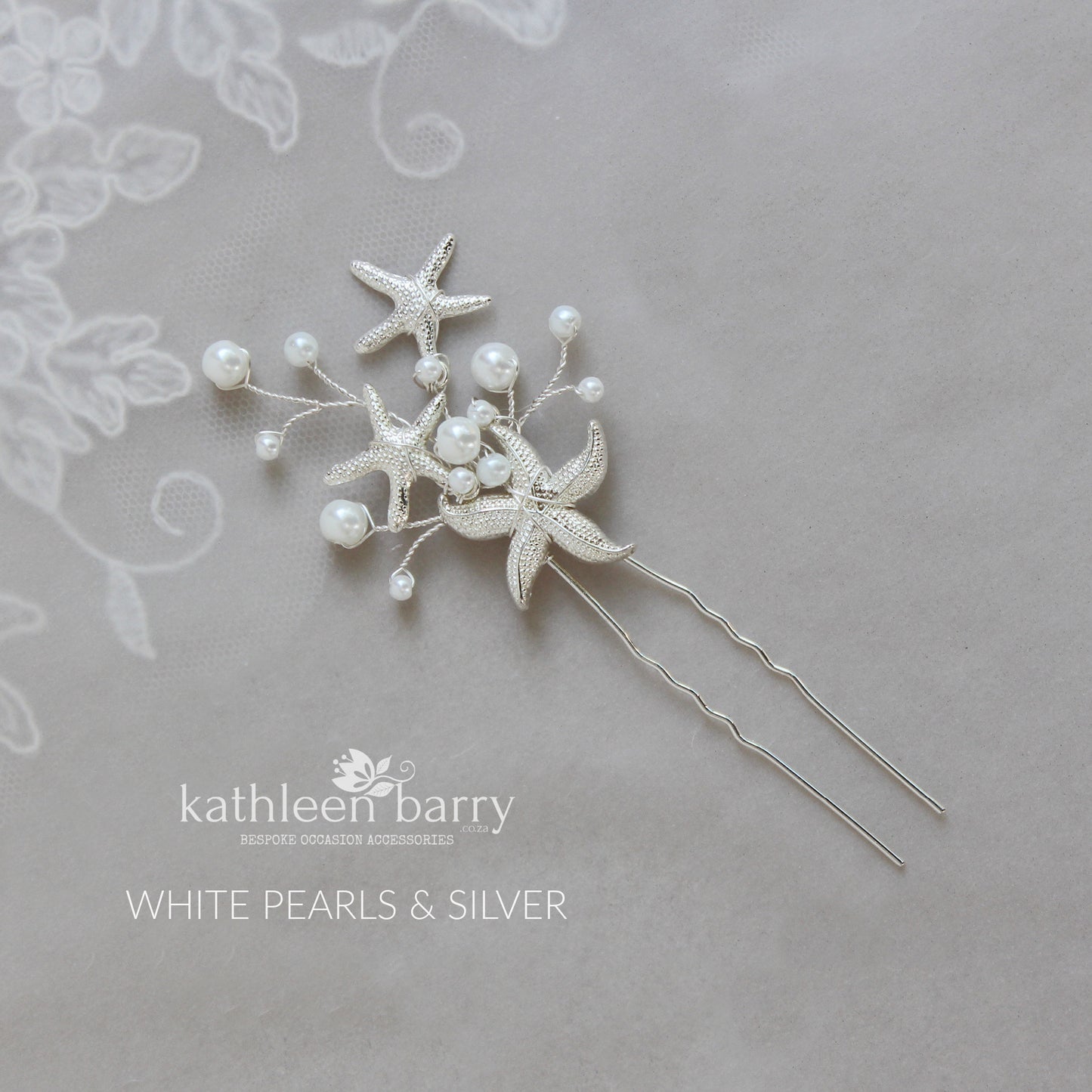 Starfish and pearl hair pin sea star beach wedding - Sold Individually - silver, gold or rose gold