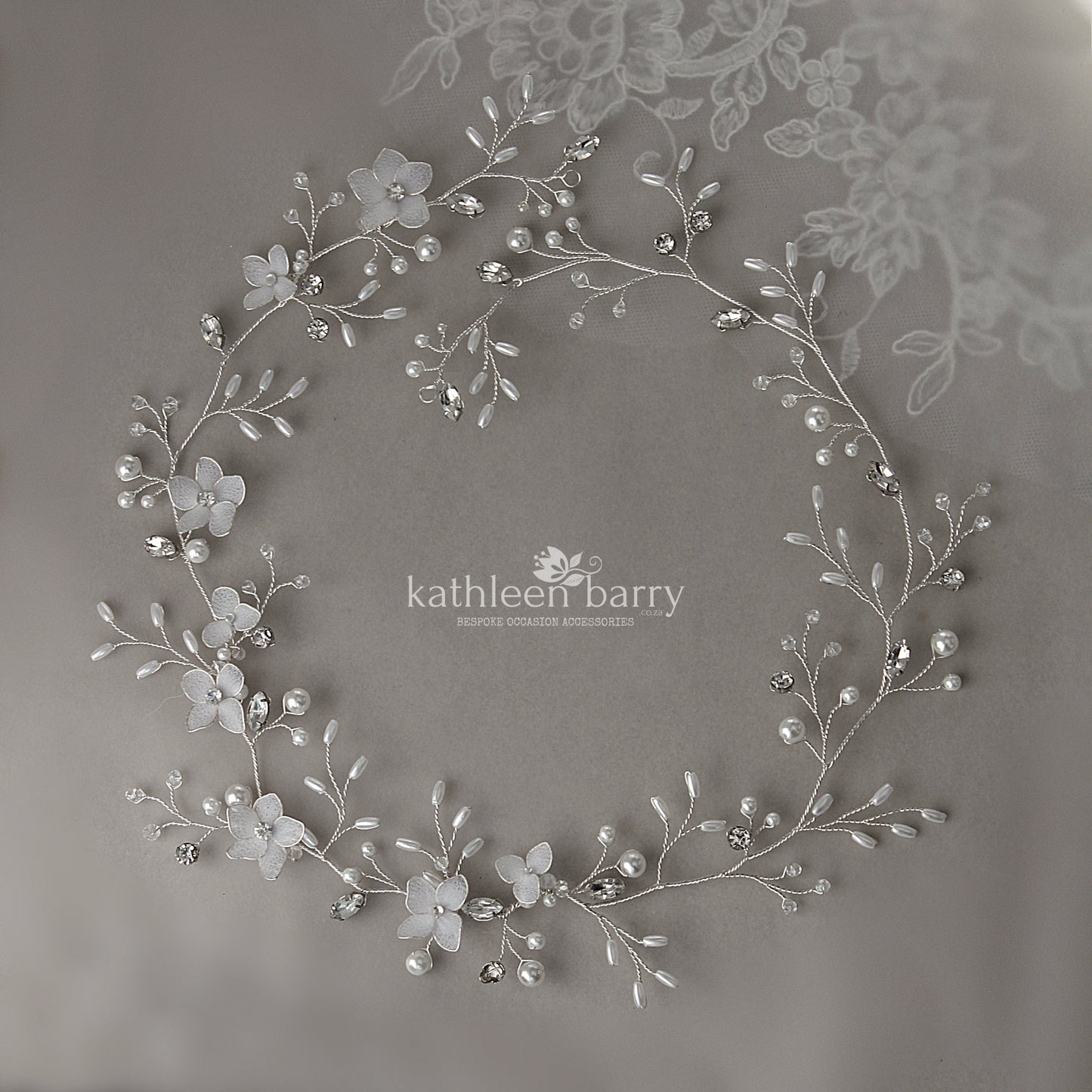 Debbie floral hair vine - White & silver - Available in Gold, Silver and Rose gold