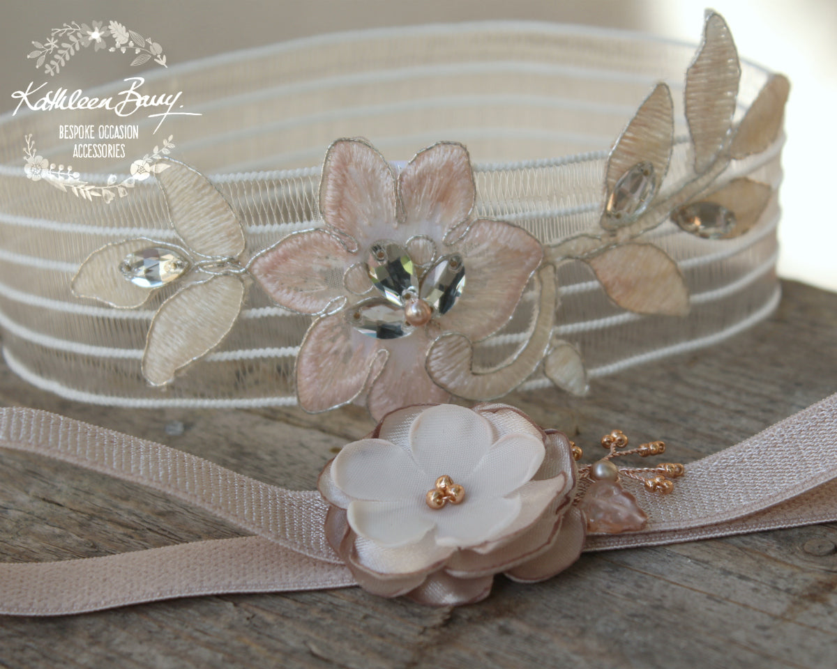Shelby Taupe / nude / rose gold garter - color options available