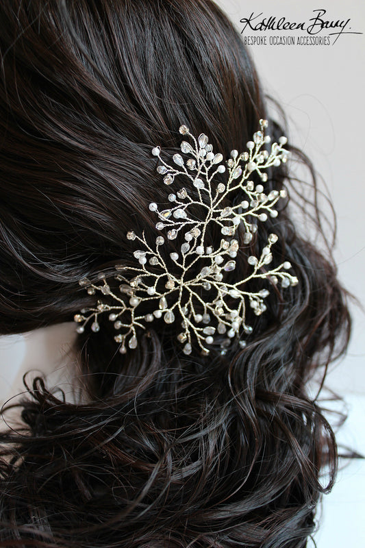 Tessa Bridal Hairpiece - Crystal, diamante & Pearl, wedding hair accessory, bridal hair clip - pin silver or gold