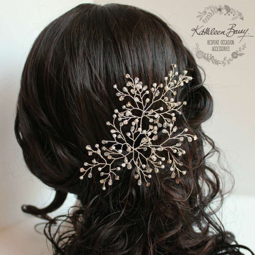 Tessa Bridal Hairpiece - Crystal, diamante & Pearl, wedding hair accessory, bridal hair clip - pin silver or gold