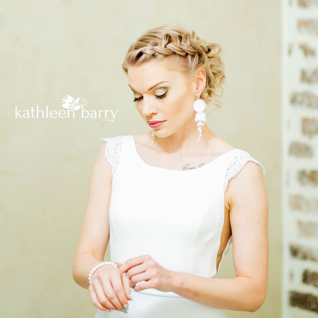 Odette flower and pearl chandelier statement earrings - Color options available