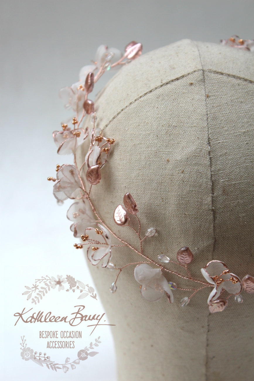Vikki Laurel style flower wreath- Ivory and rose gold (custom options available)