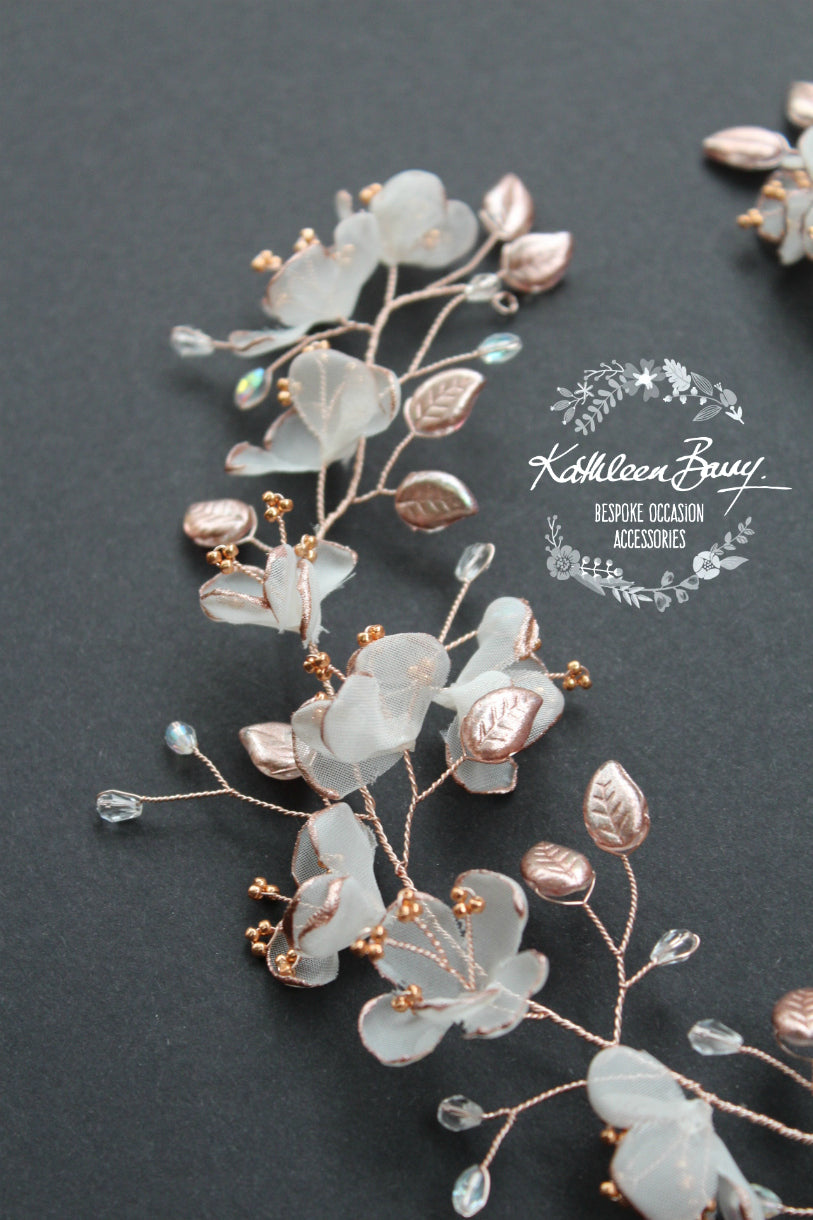 Vikki Laurel style flower wreath- Ivory and rose gold (custom options available)