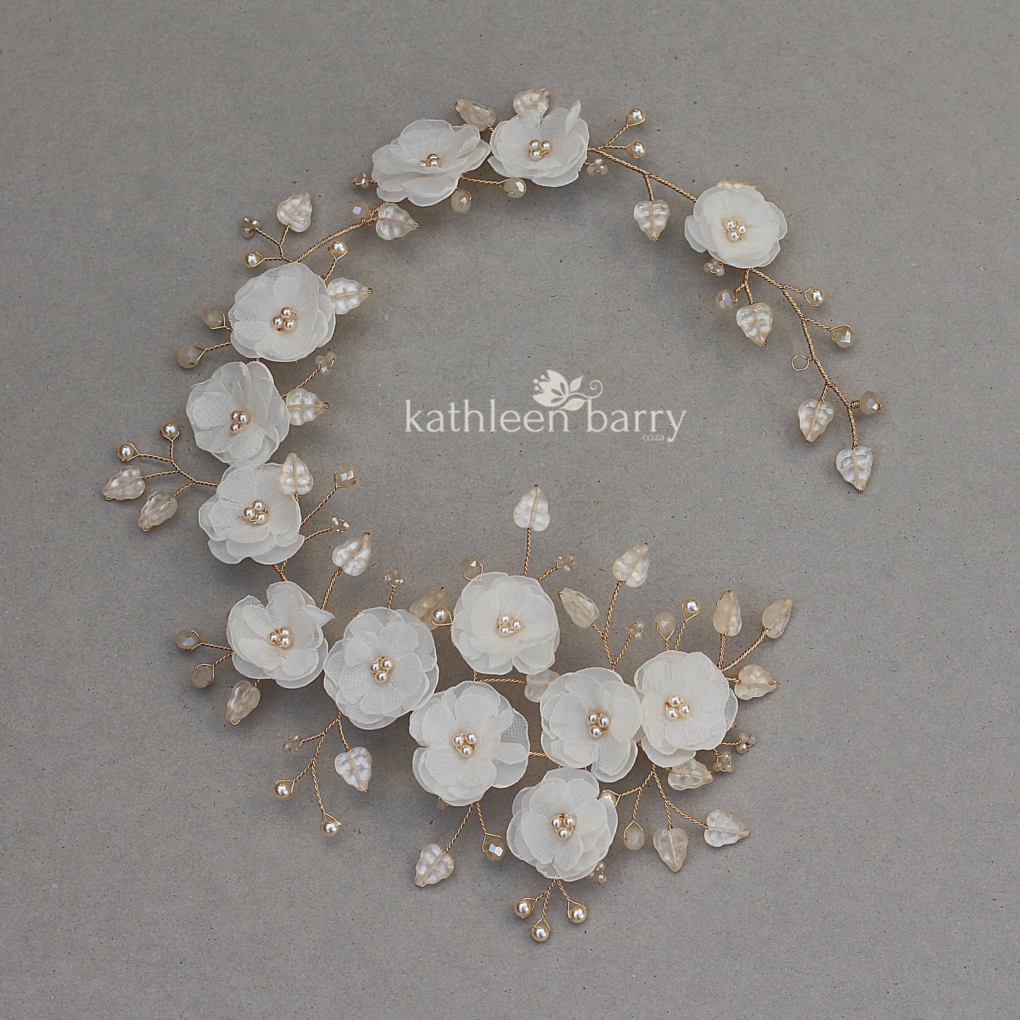 Lilly-Belle Aqua Gold white hair vine, blossom wedding bridal hair accessory wedding bride flower crown wreath - opalescent crystals - blue