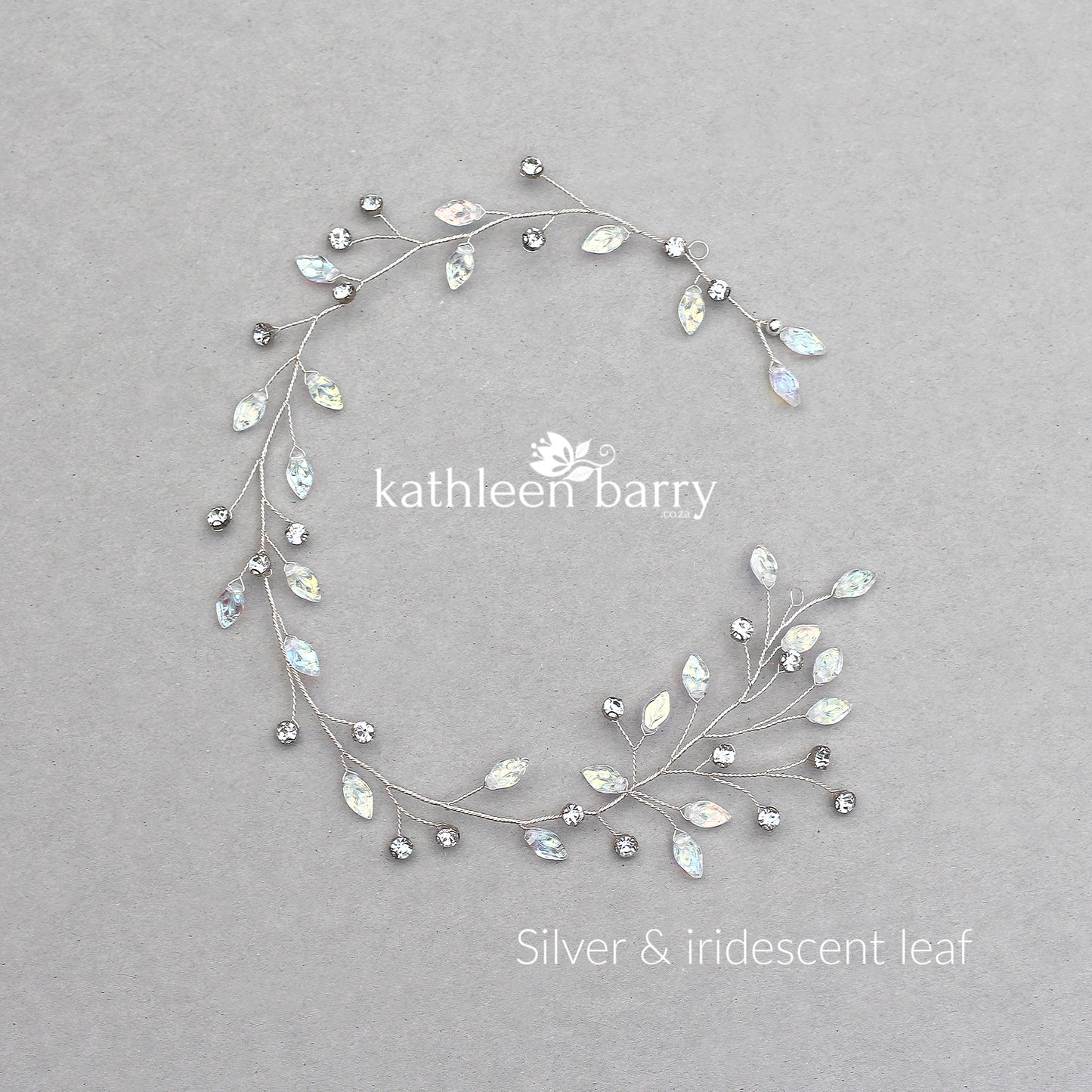 Carlene circlet with glass leaf and rhinestone crystal - bridal headband wreath vine