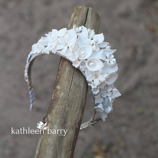 Zozi white botanical crown tiara style floral white - Custom colors availabel