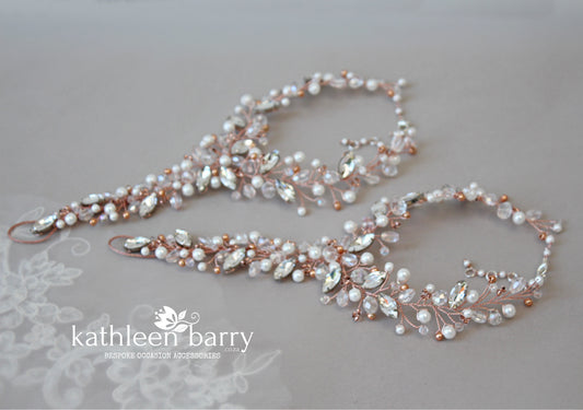 Adele rhinestone, crystal & pearl jeweled barefoot sandals - Rose gold, gold or silver, per Pair