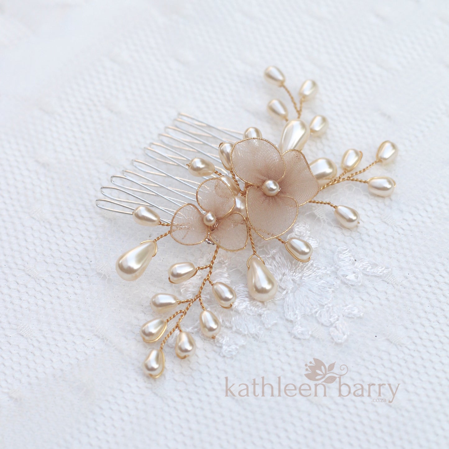 Alison pearl floral hair comb - Color options and metallic finishes available