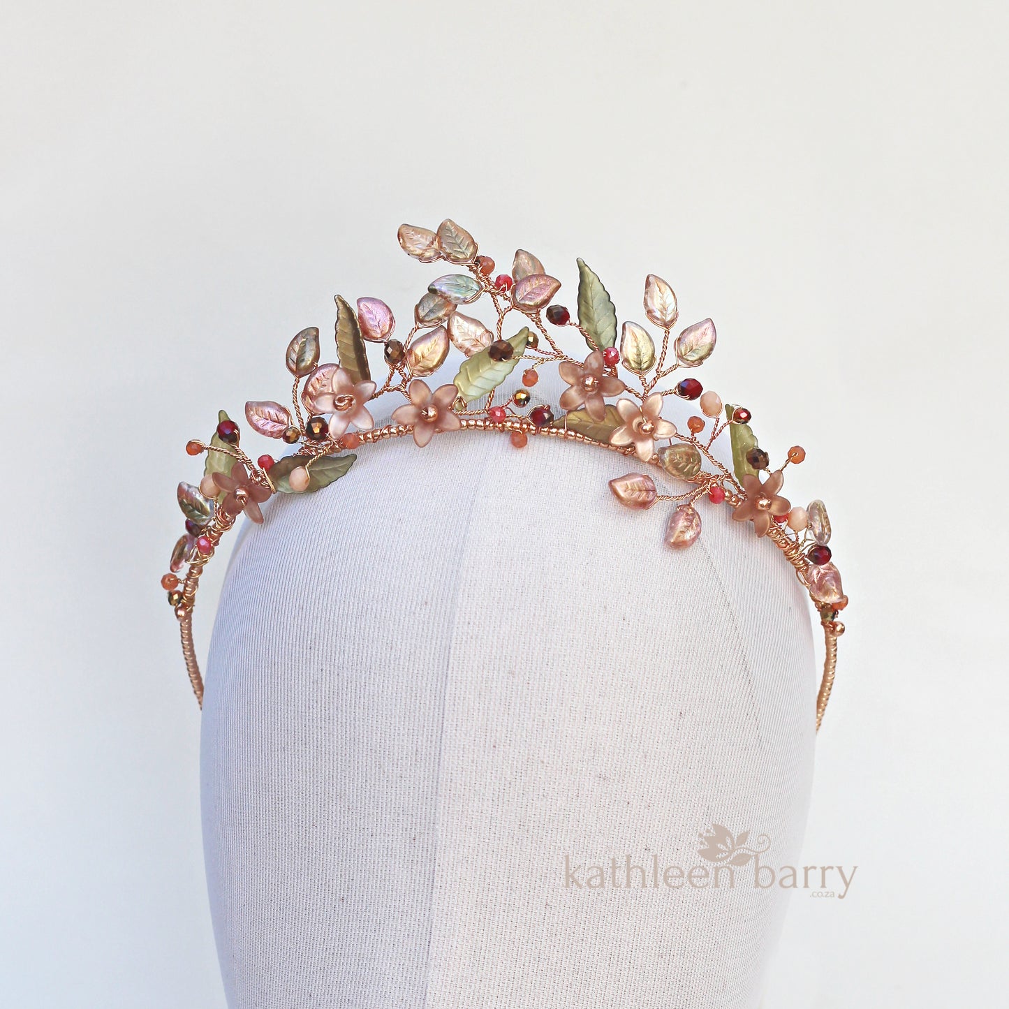 Sanzi floral leaf crown tones of warm rose gold - Autumn shades or navy bronze - custom color options available