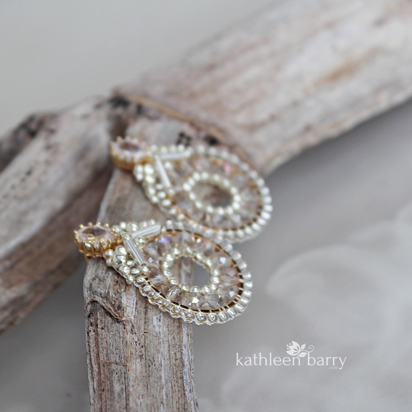 Berdean beaded hoop stud earrings - Champagne, silver & gold - Custom colors available