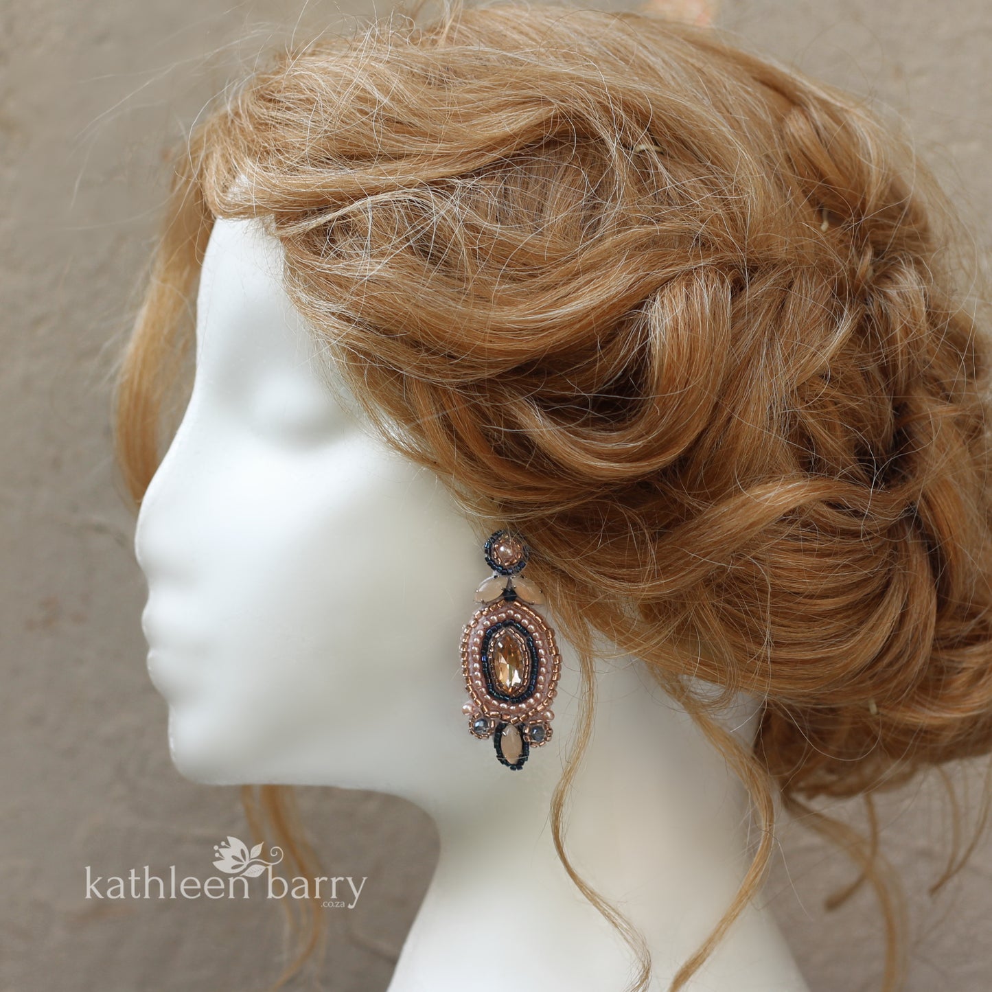 Navy blue rose gold blush pink wedding bridal earrings