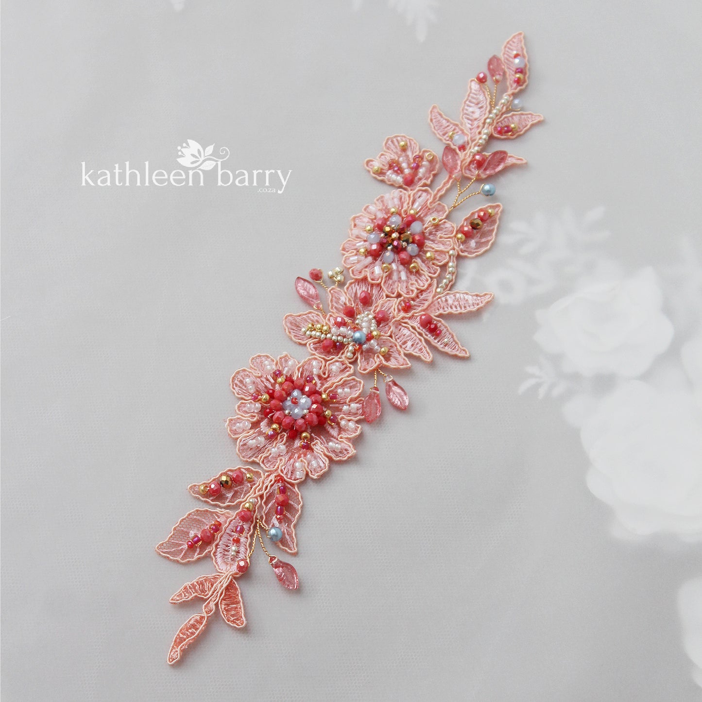 Sara beaded lace belt with floral detail - Custom colors to order