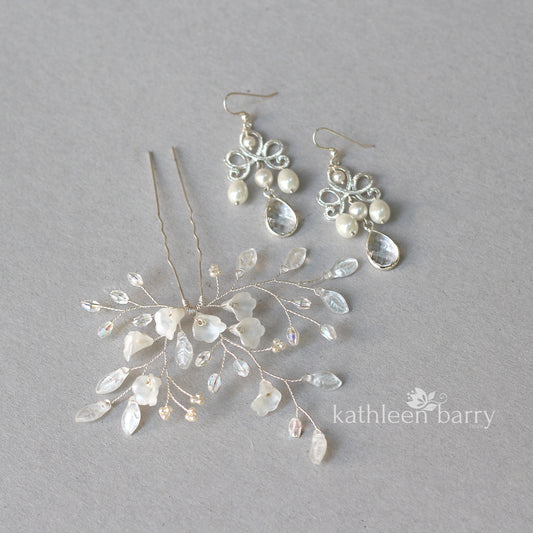 Anli Bridal hair pin rose gold - frosted flowers and pearls - finish options available