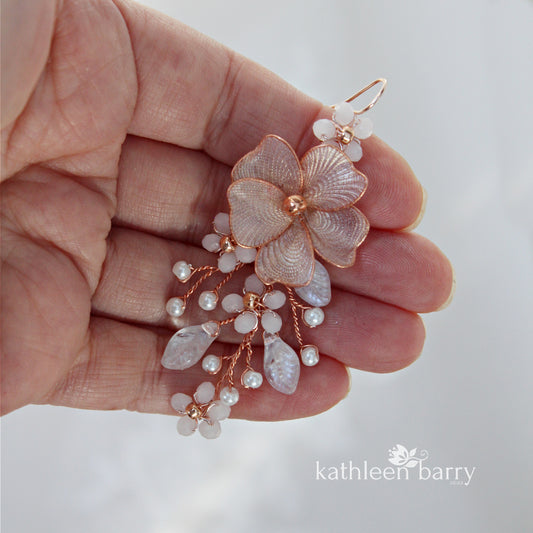 Saleo floral statement earrings - Floral, crystal & pearl - assorted colors available