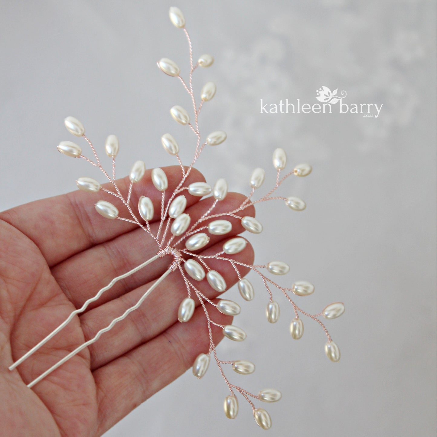 Grace Czech glass pearl Bridal hair pin, gold, rose gold, bright copper or silver finish