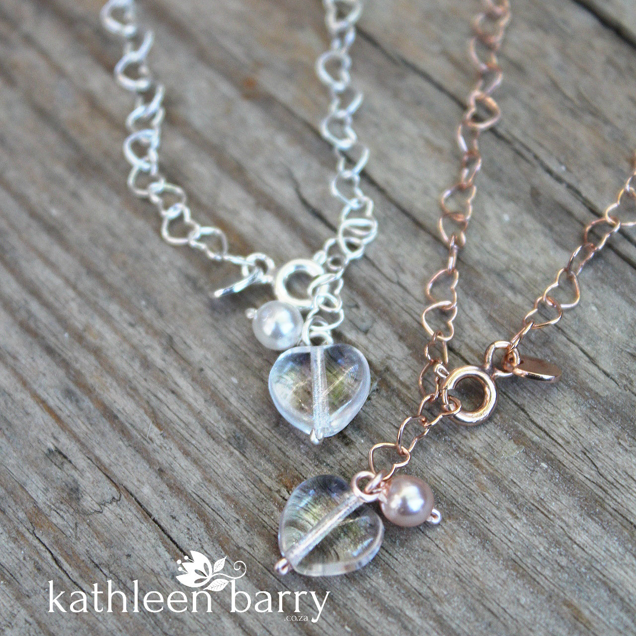 Heart chain bracelet, Sterling silver or Rose gold plated over sterling silver Limited stock