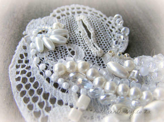 Bridal cuff bracelet lace crystal pearl - ivory & cream