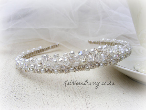 Natalie Bridal tiara, crystal and pearl - options of silver, gold or rose gold wirework.