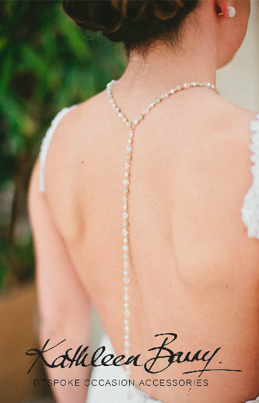 Rachel open back drop necklace, crystal and pearls - SILVER, ROSE GOLD OR GOLD (7 PEARL COLORS AVAILABLE)
