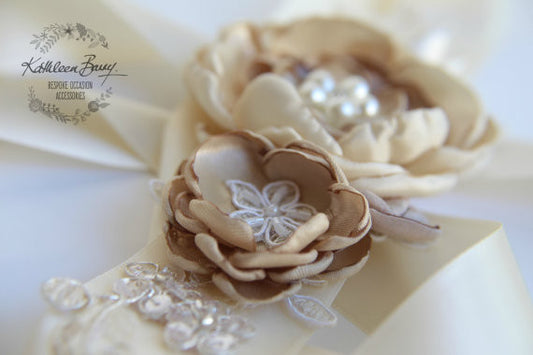 Cafe Latte Wedding Dress sash - Belt - floral bridal sash
