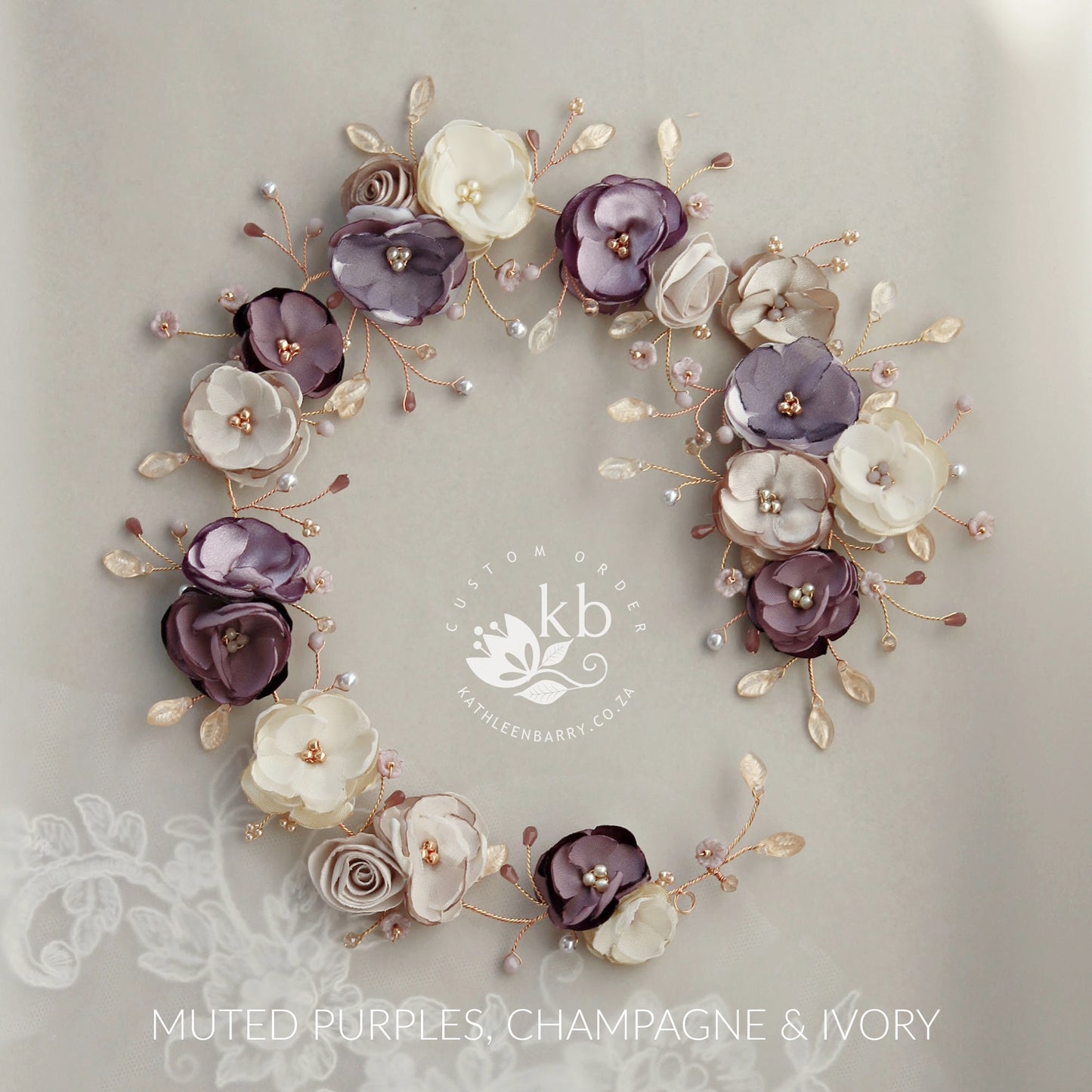 Jane Bridal Hair Piece in Champagne & Muted tones - custom colors available
