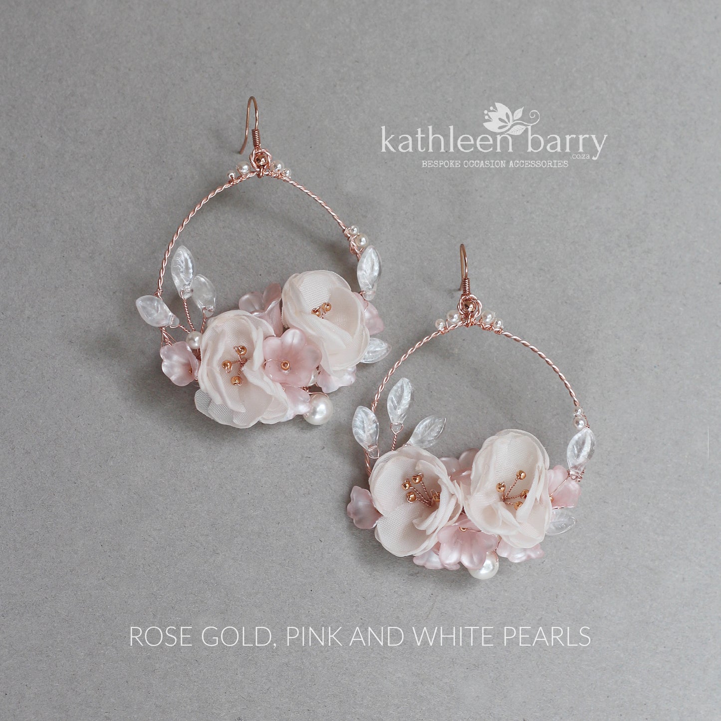 Jemma floral hoop earrings - Rose gold, gold or silver - Pale pink, ivory or white