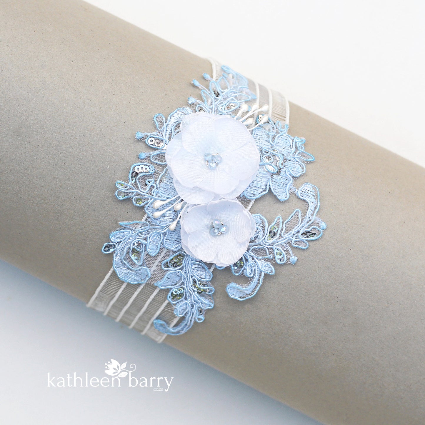 Jess Floral lace garter - Color options available : pale blue variation
