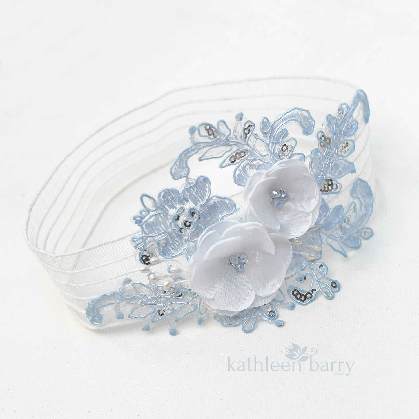 Jess Floral lace garter - Color options available : pale blue variation
