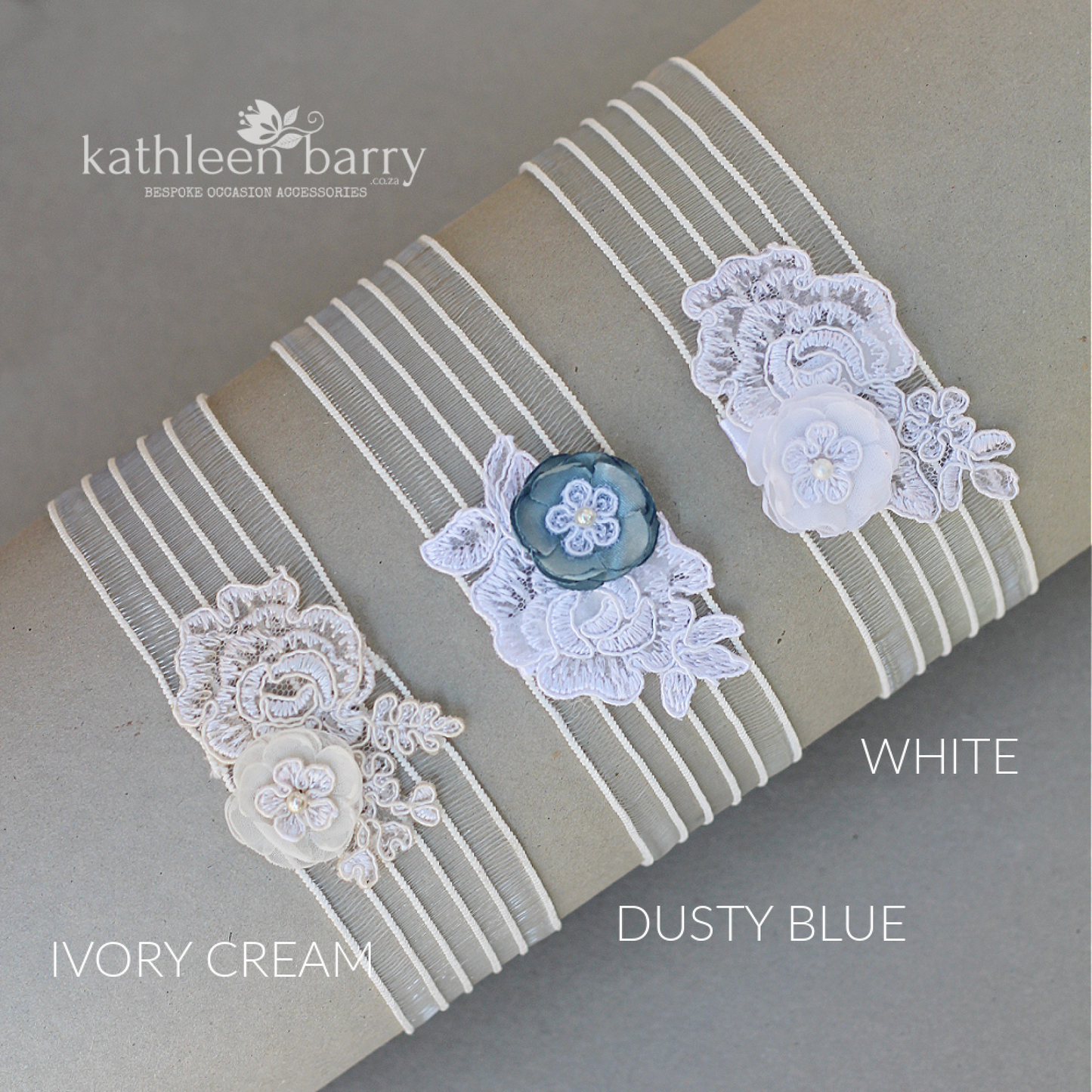 Joelle Garter ivory with flower detail and lace - color options available