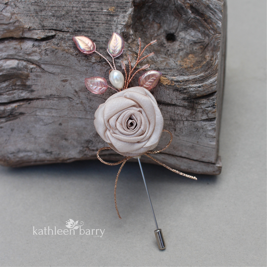 Rose gold Boutonniere, Brooch lapel pin fabric roses assorted colors available
