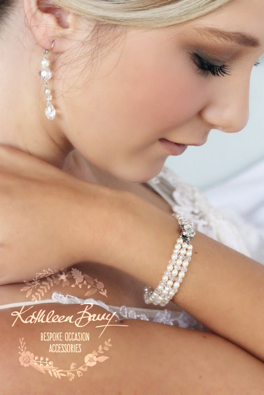 Clare Earrings Crystal & Pearl Gold, silver or rose gold option