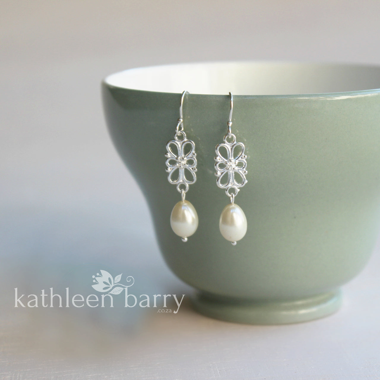 Lulu dainty silver plated pearl drop bridal earrings - Bridesmaid gift - option silver only