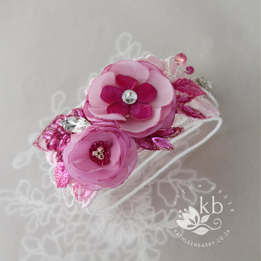 Saskia wrist corsage cuff bracelet - Colors to order - prom matric dance - Bridesmades