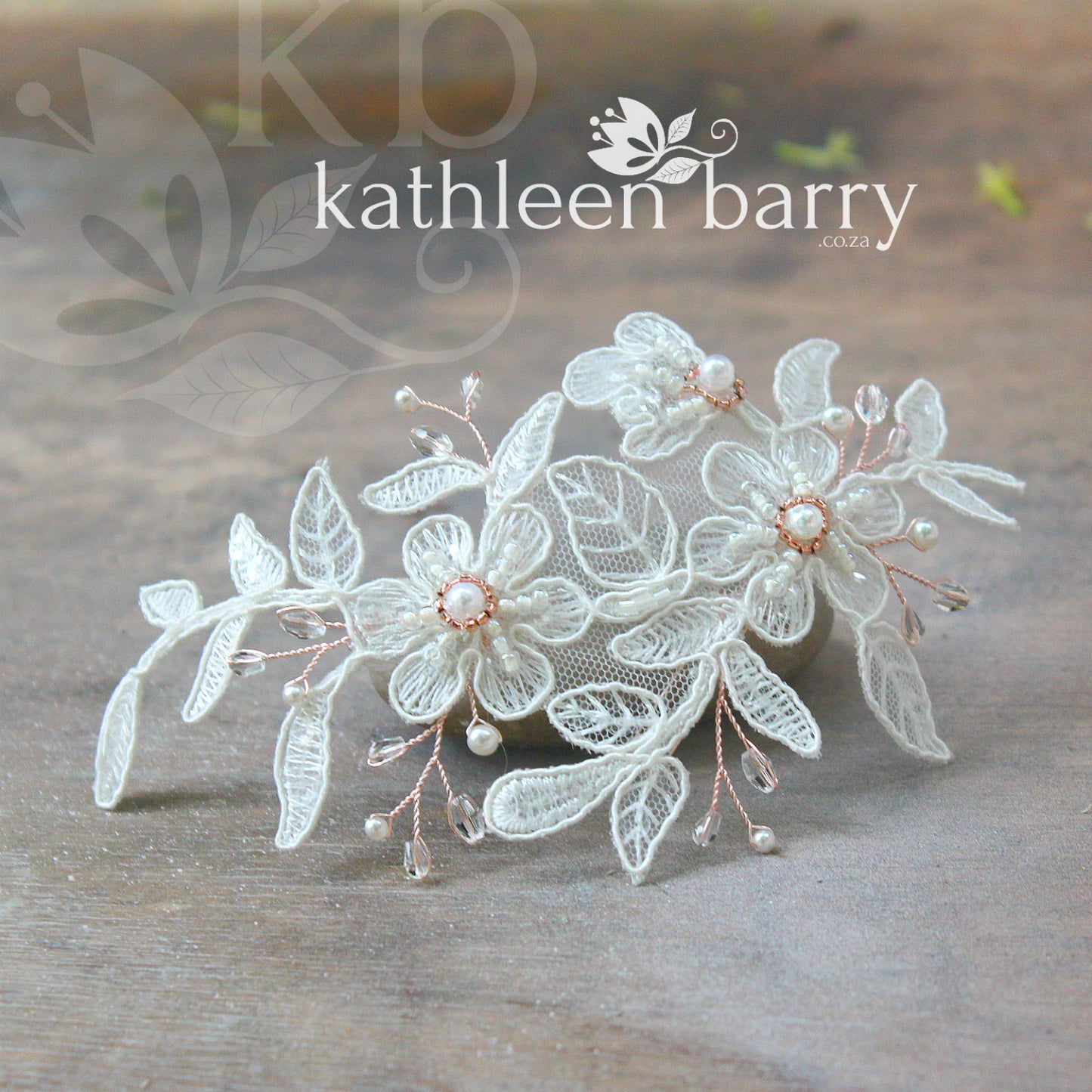Meredith lace hairpiece - pearl crystal detail - rose gold, gold or silver