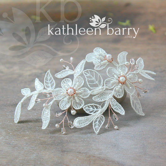 Meredith lace hairpiece - pearl crystal detail - rose gold, gold or silver
