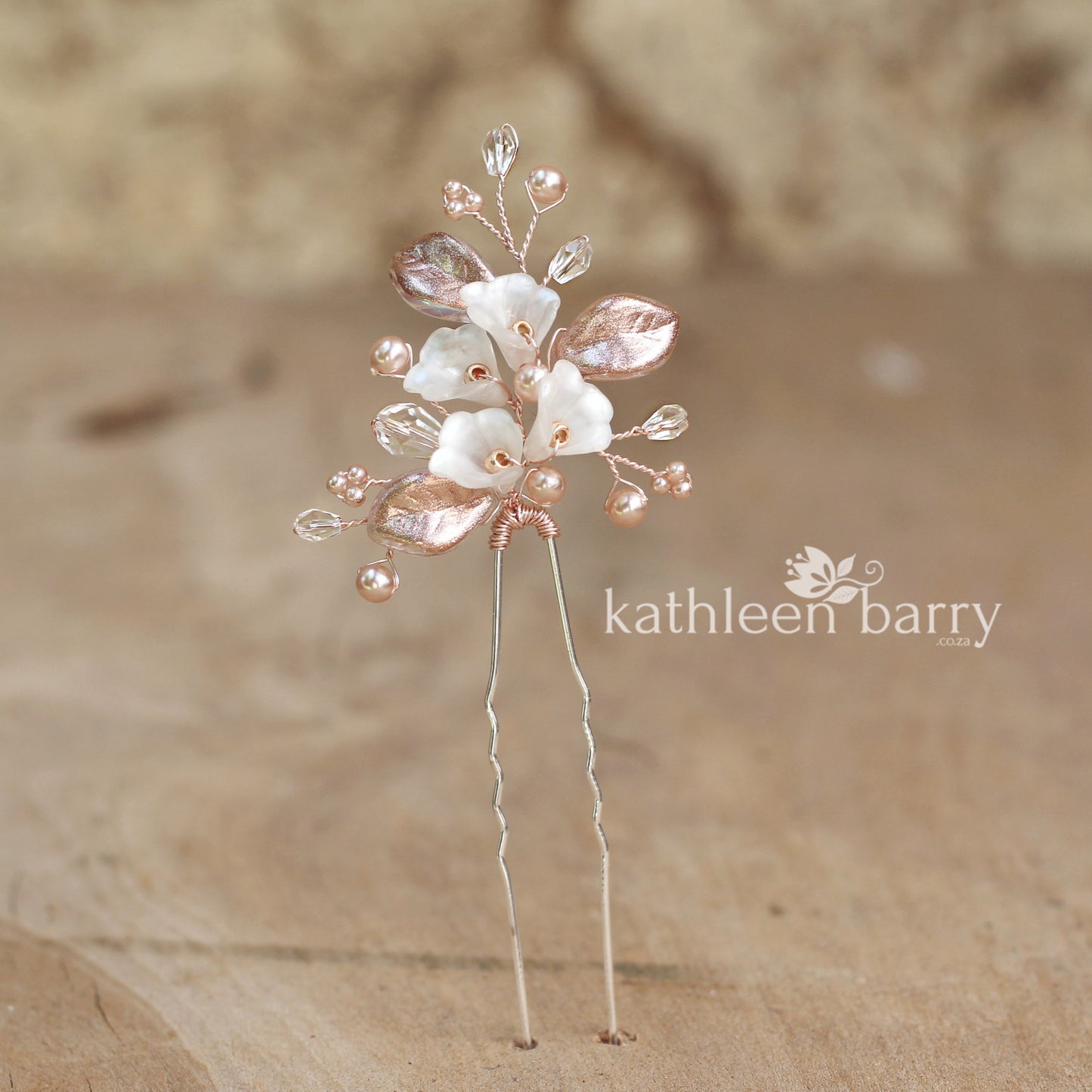 Nadine Floral leaf hair pin crystal & pearl - Rose gold, gold or silver - sold individually