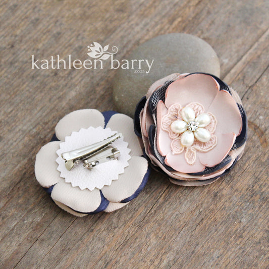 Blush + Navy blue hair flower or brooch - Bride, flower girl, bridesmaid, mother of the bride or groom gifts